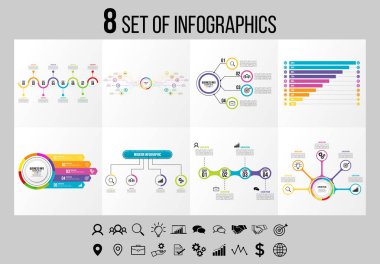 Vektör Infographics Elements Şablon Tasarım. Seçenekler Adımları ve Pazarlama Simgeleri ile İş Veri Görselleştirme Zaman Çizelgesi
