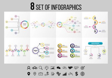 Vektör Infographics Elements Şablon Tasarım. Seçenekler Adımları ve Pazarlama Simgeleri ile İş Veri Görselleştirme Zaman Çizelgesi