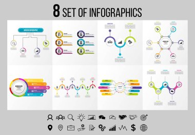 Vektör Infographics Elements Şablon Tasarım. Seçenekler Adımları ve Pazarlama Simgeleri ile İş Veri Görselleştirme Zaman Çizelgesi