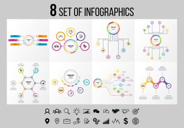 Vektör Infographics Elements Şablon Tasarım. Seçenekler Adımları ve Pazarlama Simgeleri ile İş Veri Görselleştirme Zaman Çizelgesi
