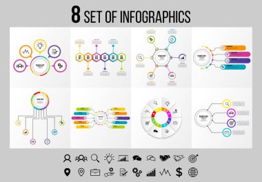 Vektör Infographics Elements Şablon Tasarım. Seçenekler Adımları ve Pazarlama Simgeleri ile İş Veri Görselleştirme Zaman Çizelgesi