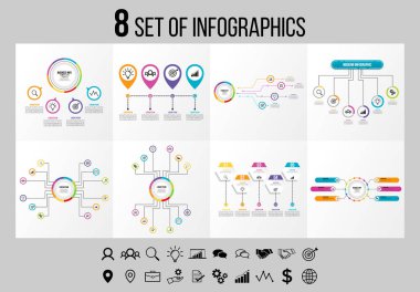 Vektör Infographics Elements Şablon Tasarım. Seçenekler Adımları ve Pazarlama Simgeleri ile İş Veri Görselleştirme Zaman Çizelgesi