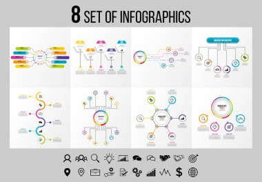 Vektör Infographics Elements Şablon Tasarım. Seçenekler Adımları ve Pazarlama Simgeleri ile İş Veri Görselleştirme Zaman Çizelgesi