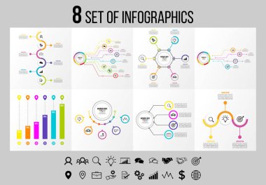 Vektör Infographics Elements Şablon Tasarım. Seçenekler Adımları ve Pazarlama Simgeleri ile İş Veri Görselleştirme Zaman Çizelgesi
