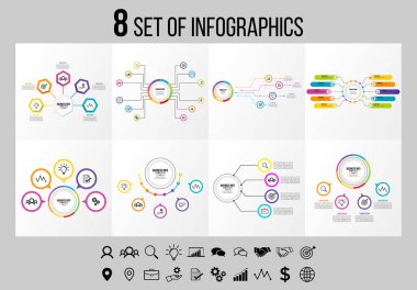 Vektör Infographics Elements Şablon Tasarım. Seçenekler Adımları ve Pazarlama Simgeleri ile İş Veri Görselleştirme Zaman Çizelgesi