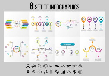 Vektör Infographics Elements Şablon Tasarım. Seçenekler Adımları ve Pazarlama Simgeleri ile İş Veri Görselleştirme Zaman Çizelgesi