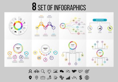 Vektör Infographics Elements Şablon Tasarım. Seçenekler Adımları ve Pazarlama Simgeleri ile İş Veri Görselleştirme Zaman Çizelgesi