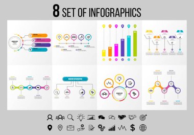 Vektör Infographics Elements Şablon Tasarım. Seçenekler Adımları ve Pazarlama Simgeleri ile İş Veri Görselleştirme Zaman Çizelgesi