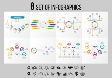 Vektör Infographics Elements Şablon Tasarım. Seçenekler Adımları ve Pazarlama Simgeleri ile İş Veri Görselleştirme Zaman Çizelgesi