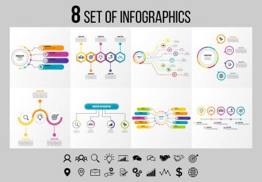 Vektör Infographics Elements Şablon Tasarım. Seçenekler Adımları ve Pazarlama Simgeleri ile İş Veri Görselleştirme Zaman Çizelgesi