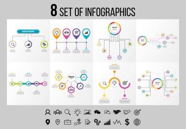Vektör Infographics Elements Şablon Tasarım. Seçenekler Adımları ve Pazarlama Simgeleri ile İş Veri Görselleştirme Zaman Çizelgesi
