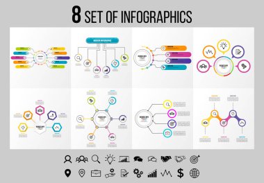 Vektör Infographics Elements Şablon Tasarım. Seçenekler Adımları ve Pazarlama Simgeleri ile İş Veri Görselleştirme Zaman Çizelgesi