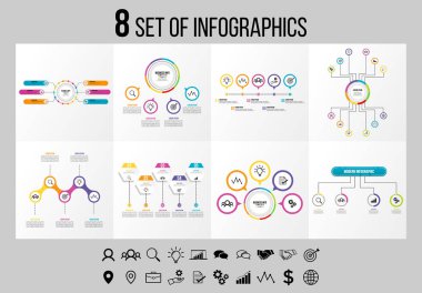 Vektör Infographics Elements Şablon Tasarım. Seçenekler Adımları ve Pazarlama Simgeleri ile İş Veri Görselleştirme Zaman Çizelgesi