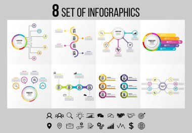 Vektör Infographics Elements Şablon Tasarım. Seçenekler Adımları ve Pazarlama Simgeleri ile İş Veri Görselleştirme Zaman Çizelgesi