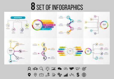 Vektör Infographics Elements Şablon Tasarım. Seçenekler Adımları ve Pazarlama Simgeleri ile İş Veri Görselleştirme Zaman Çizelgesi
