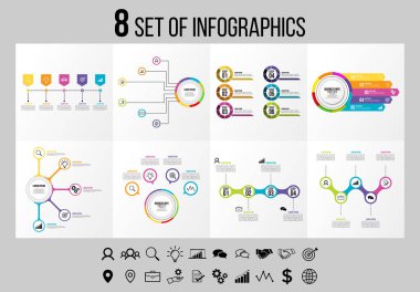 Vektör Infographics Elements Şablon Tasarım. Seçenekler Adımları ve Pazarlama Simgeleri ile İş Veri Görselleştirme Zaman Çizelgesi