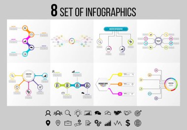 Vektör Infographics Elements Şablon Tasarım. Seçenekler Adımları ve Pazarlama Simgeleri ile İş Veri Görselleştirme Zaman Çizelgesi