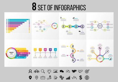 Vektör Infographics Elements Şablon Tasarım. Seçenekler Adımları ve Pazarlama Simgeleri ile İş Veri Görselleştirme Zaman Çizelgesi