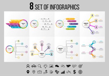 Vektör Infographics Elements Şablon Tasarım. Seçenekler Adımları ve Pazarlama Simgeleri ile İş Veri Görselleştirme Zaman Çizelgesi