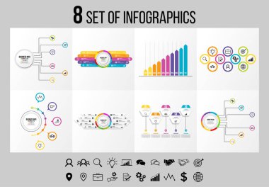 Vektör Infographics Elements Şablon Tasarım. Seçenekler Adımları ve Pazarlama Simgeleri ile İş Veri Görselleştirme Zaman Çizelgesi