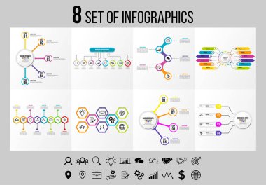 Vektör Infographics Elements Şablon Tasarım. Seçenekler Adımları ve Pazarlama Simgeleri ile İş Veri Görselleştirme Zaman Çizelgesi