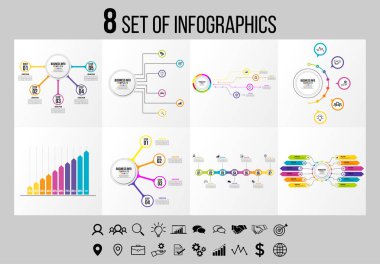 Vektör Infographics Elements Şablon Tasarım. Seçenekler Adımları ve Pazarlama Simgeleri ile İş Veri Görselleştirme Zaman Çizelgesi