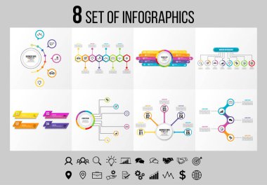 Vektör Infographics Elements Şablon Tasarım. Seçenekler Adımları ve Pazarlama Simgeleri ile İş Veri Görselleştirme Zaman Çizelgesi