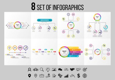 Vektör Infographics Elements Şablon Tasarım. Seçenekler Adımları ve Pazarlama Simgeleri ile İş Veri Görselleştirme Zaman Çizelgesi