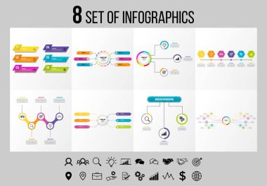 Vektör Infographics Elements Şablon Tasarım. Seçenekler Adımları ve Pazarlama Simgeleri ile İş Veri Görselleştirme Zaman Çizelgesi