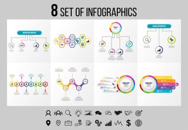 Vektör Infographics Elements Şablon Tasarım. Seçenekler Adımları ve Pazarlama Simgeleri ile İş Veri Görselleştirme Zaman Çizelgesi