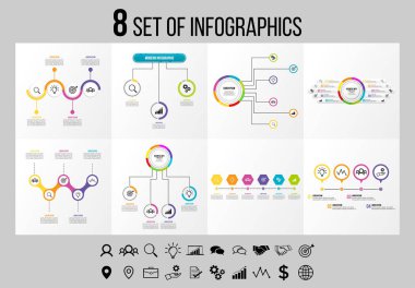 Vektör Infographics Elements Şablon Tasarım. Seçenekler Adımları ve Pazarlama Simgeleri ile İş Veri Görselleştirme Zaman Çizelgesi