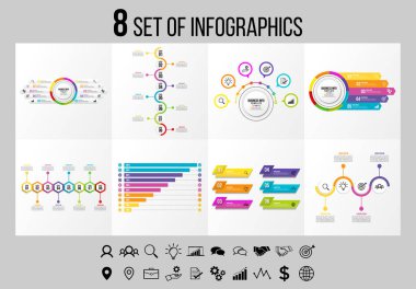 Vektör Infographics Elements Şablon Tasarım. Seçenekler Adımları ve Pazarlama Simgeleri ile İş Veri Görselleştirme Zaman Çizelgesi