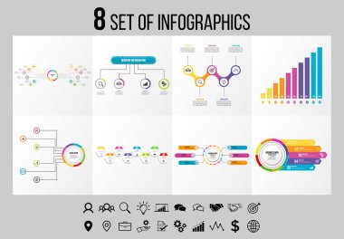 Vektör Infographics Elements Şablon Tasarım. Seçenekler Adımları ve Pazarlama Simgeleri ile İş Veri Görselleştirme Zaman Çizelgesi