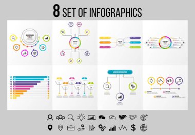 Vektör Infographics Elements Şablon Tasarım. Seçenekler Adımları ve Pazarlama Simgeleri ile İş Veri Görselleştirme Zaman Çizelgesi
