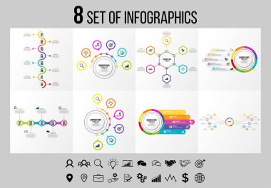 Vektör Infographics Elements Şablon Tasarım. Seçenekler Adımları ve Pazarlama Simgeleri ile İş Veri Görselleştirme Zaman Çizelgesi