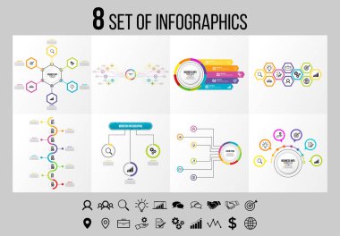 Vektör Infographics Elements Şablon Tasarım. Seçenekler Adımları ve Pazarlama Simgeleri ile İş Veri Görselleştirme Zaman Çizelgesi
