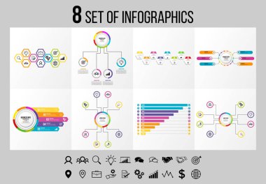 Vektör Infographics Elements Şablon Tasarım. Seçenekler Adımları ve Pazarlama Simgeleri ile İş Veri Görselleştirme Zaman Çizelgesi