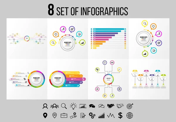 Vektör Infographics Elements Şablon Tasarım. Seçenekler Adımları ve Pazarlama Simgeleri ile İş Veri Görselleştirme Zaman Çizelgesi