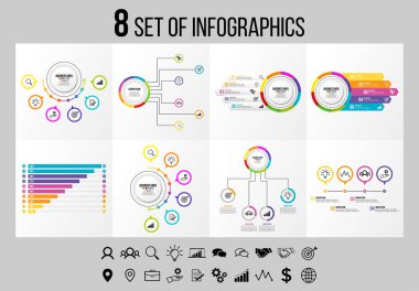 Vektör Infographics Elements Şablon Tasarım. Seçenekler Adımları ve Pazarlama Simgeleri ile İş Veri Görselleştirme Zaman Çizelgesi