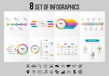 Vektör Infographics Elements Şablon Tasarım. Seçenekler Adımları ve Pazarlama Simgeleri ile İş Veri Görselleştirme Zaman Çizelgesi
