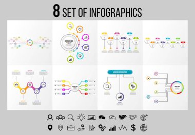 Vektör Infographics Elements Şablon Tasarım. Seçenekler Adımları ve Pazarlama Simgeleri ile İş Veri Görselleştirme Zaman Çizelgesi