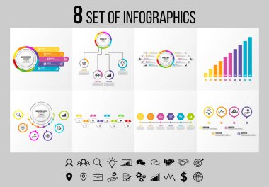 Vektör Infographics Elements Şablon Tasarım. Seçenekler Adımları ve Pazarlama Simgeleri ile İş Veri Görselleştirme Zaman Çizelgesi