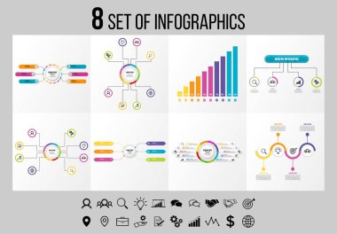 Vektör Infographics Elements Şablon Tasarım. Seçenekler Adımları ve Pazarlama Simgeleri ile İş Veri Görselleştirme Zaman Çizelgesi