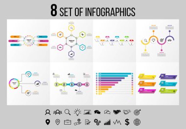 Vektör Infographics Elements Şablon Tasarım. Seçenekler Adımları ve Pazarlama Simgeleri ile İş Veri Görselleştirme Zaman Çizelgesi