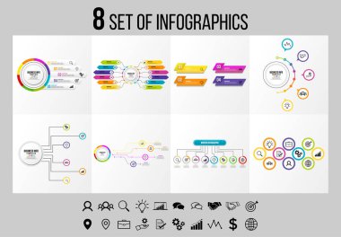 Vektör Infographics Elements Şablon Tasarım. Seçenekler Adımları ve Pazarlama Simgeleri ile İş Veri Görselleştirme Zaman Çizelgesi