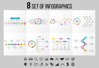Vektör Infographics Elements Şablon Tasarım. Seçenekler Adımları ve Pazarlama Simgeleri ile İş Veri Görselleştirme Zaman Çizelgesi