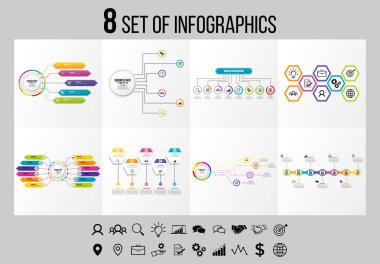 Vektör Infographics Elements Şablon Tasarım. Seçenekler Adımları ve Pazarlama Simgeleri ile İş Veri Görselleştirme Zaman Çizelgesi