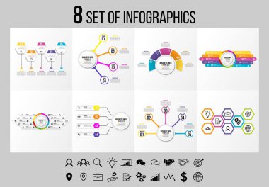 Vektör Infographics Elements Şablon Tasarım. Seçenekler Adımları ve Pazarlama Simgeleri ile İş Veri Görselleştirme Zaman Çizelgesi