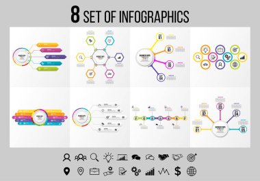 Vektör Infographics Elements Şablon Tasarım. Seçenekler Adımları ve Pazarlama Simgeleri ile İş Veri Görselleştirme Zaman Çizelgesi