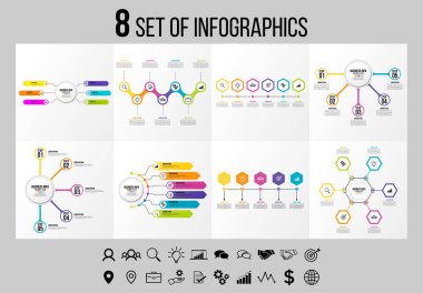 Vektör Infographics Elements Şablon Tasarım. Seçenekler Adımları ve Pazarlama Simgeleri ile İş Veri Görselleştirme Zaman Çizelgesi